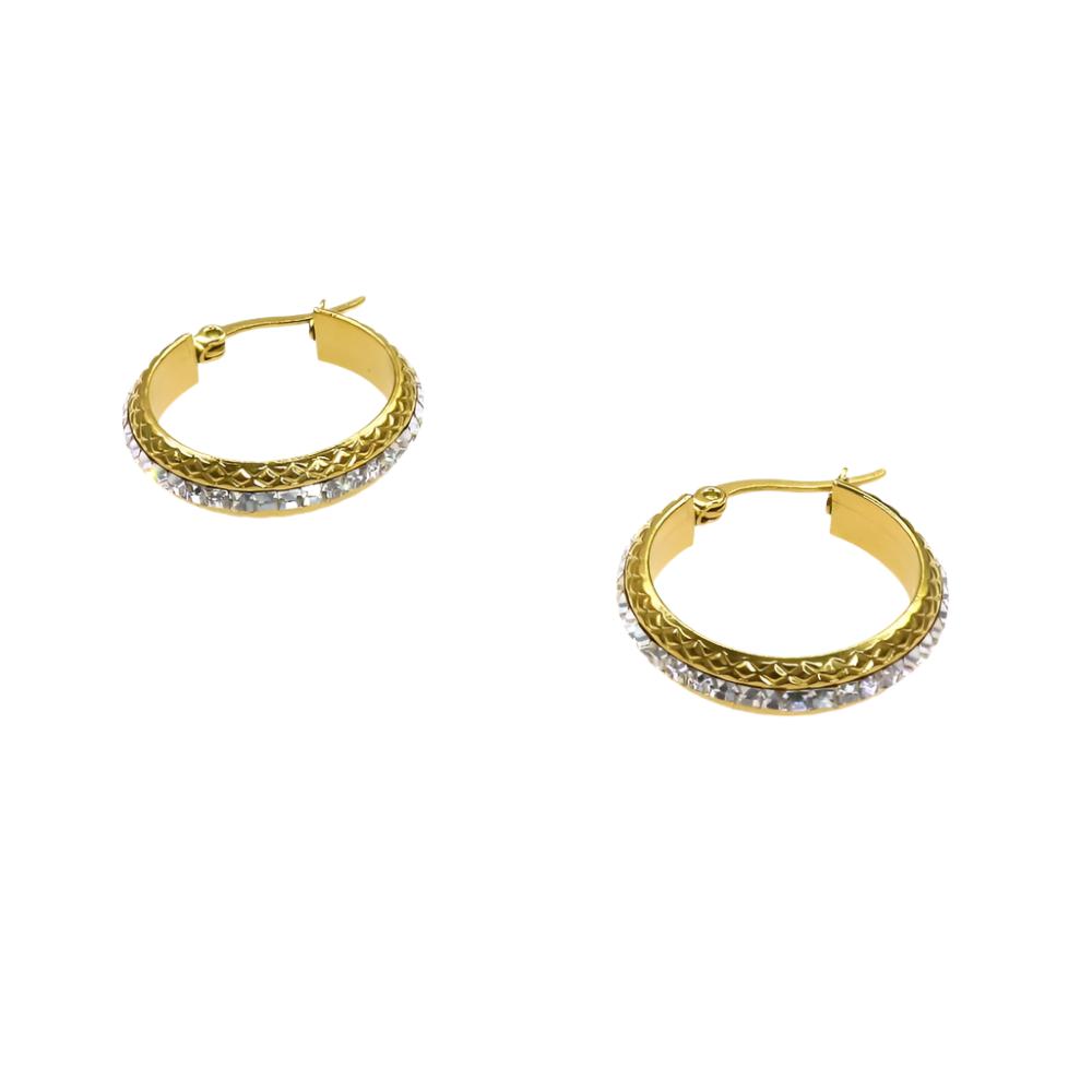 Gold FELICIA HOOP earrings with stainless steel and square baguette crystal accents