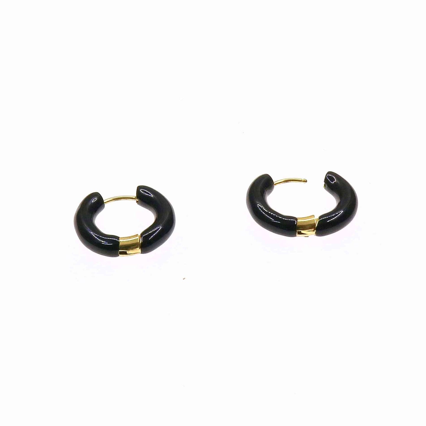 Black COLOR HOOP stainless steel earrings with gold accents and glossy finish