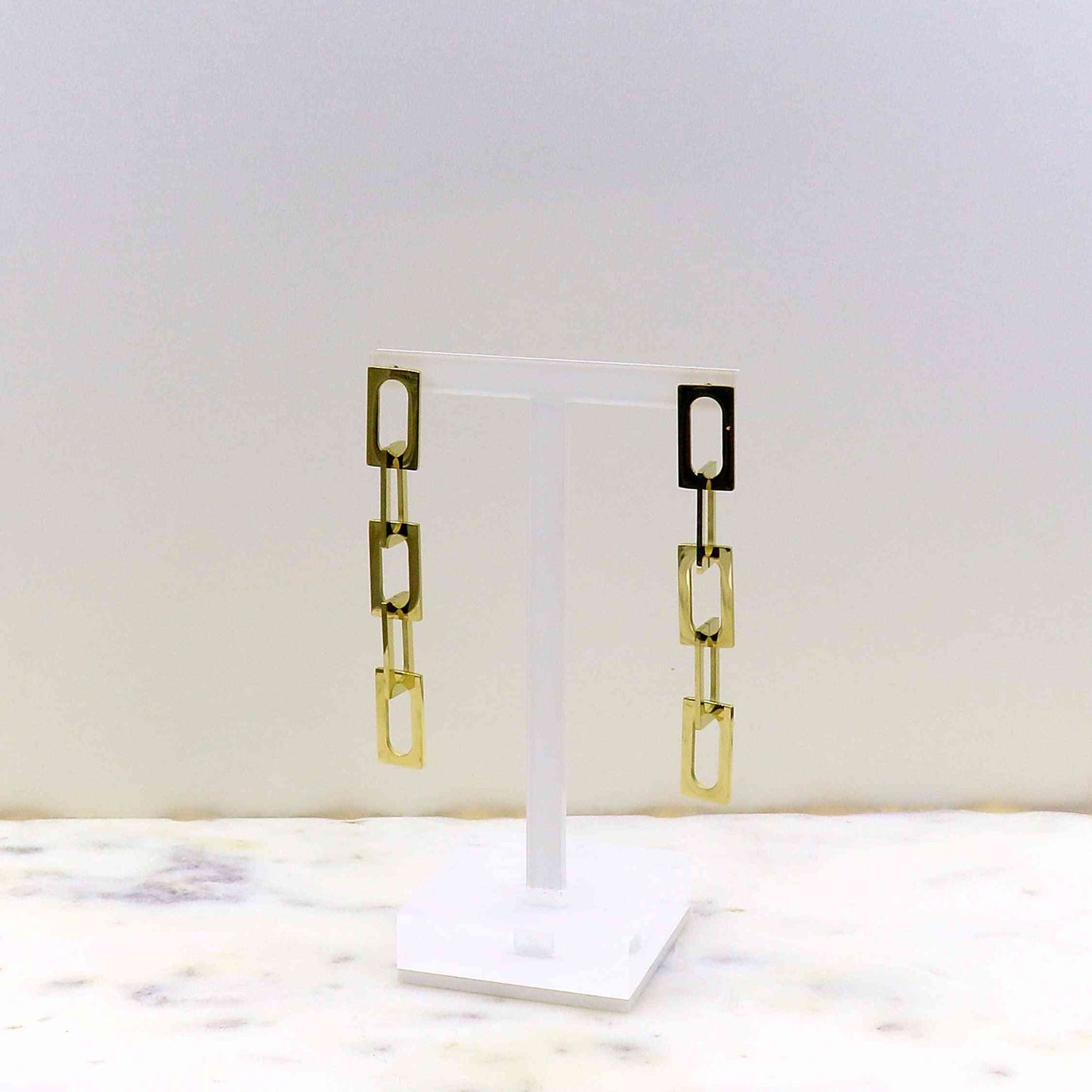 Stainless steel BOX EARRING on display stand