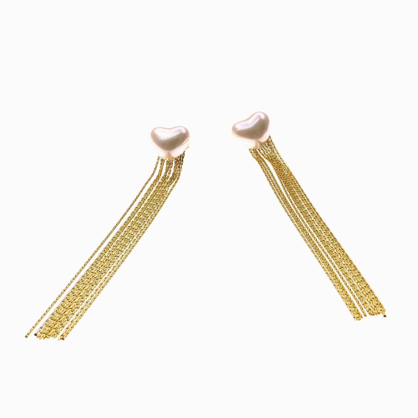Elegant pearl rain earrings with cascading delicate pearl strands and gold-toned chains