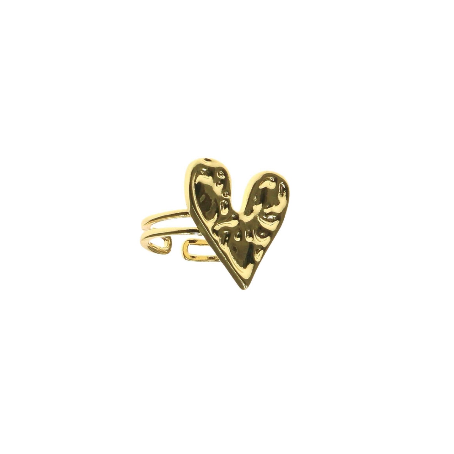 Gold adjustable abstract heart-shaped ring with textured design
