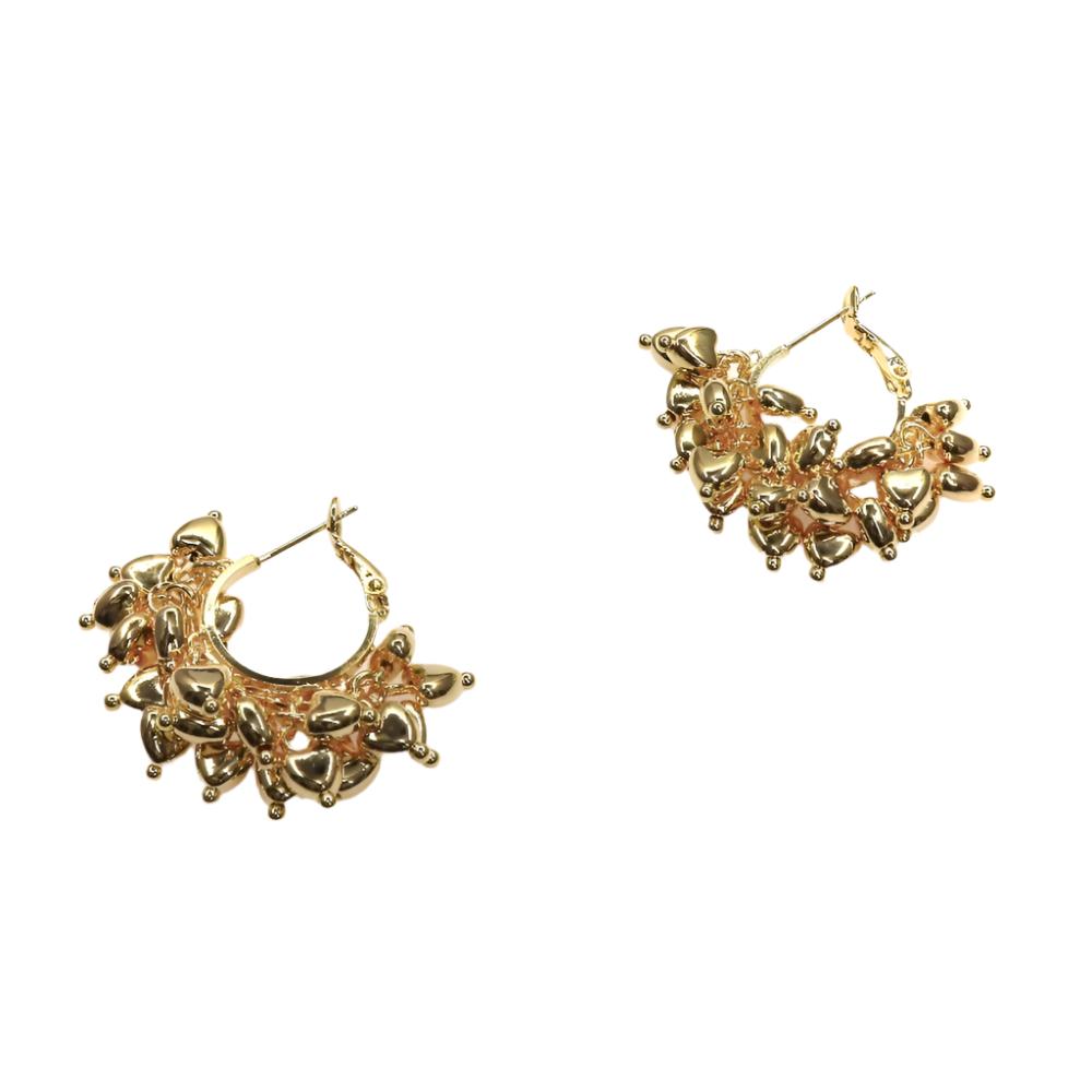 Gold hoop earrings adorned with multiple heart-shaped charms from BUNCH LOVE HOOP collection