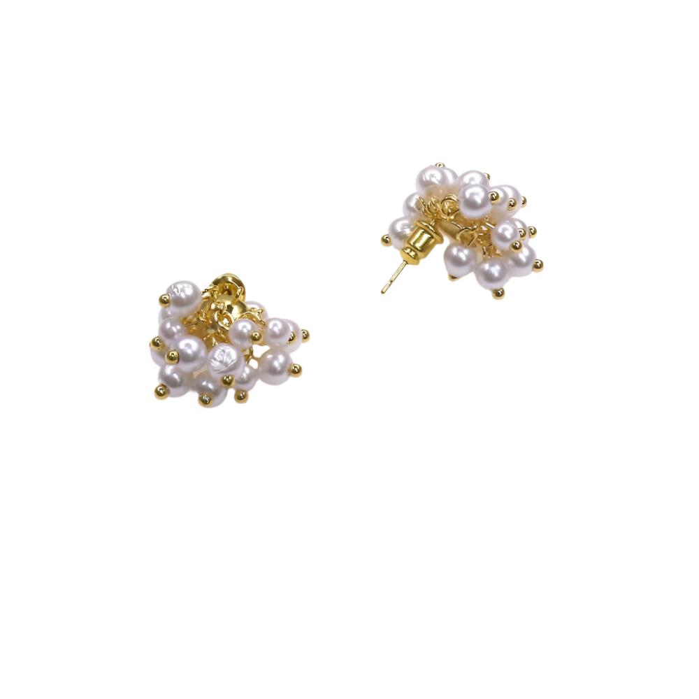 Elegant bBUNCH TINY PEARLS EARRING cluster stud earrings with gold accents