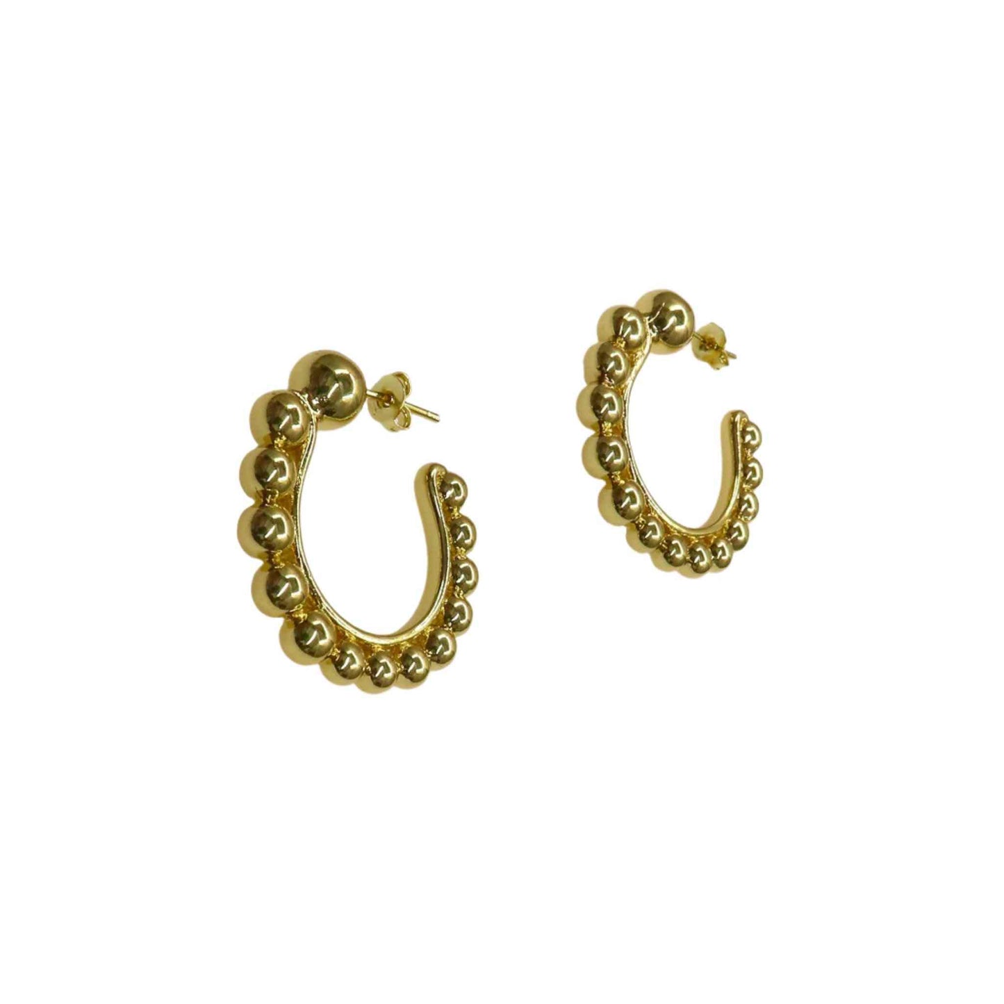 Gold hoop beads earrings with a modern beaded design and polished finish