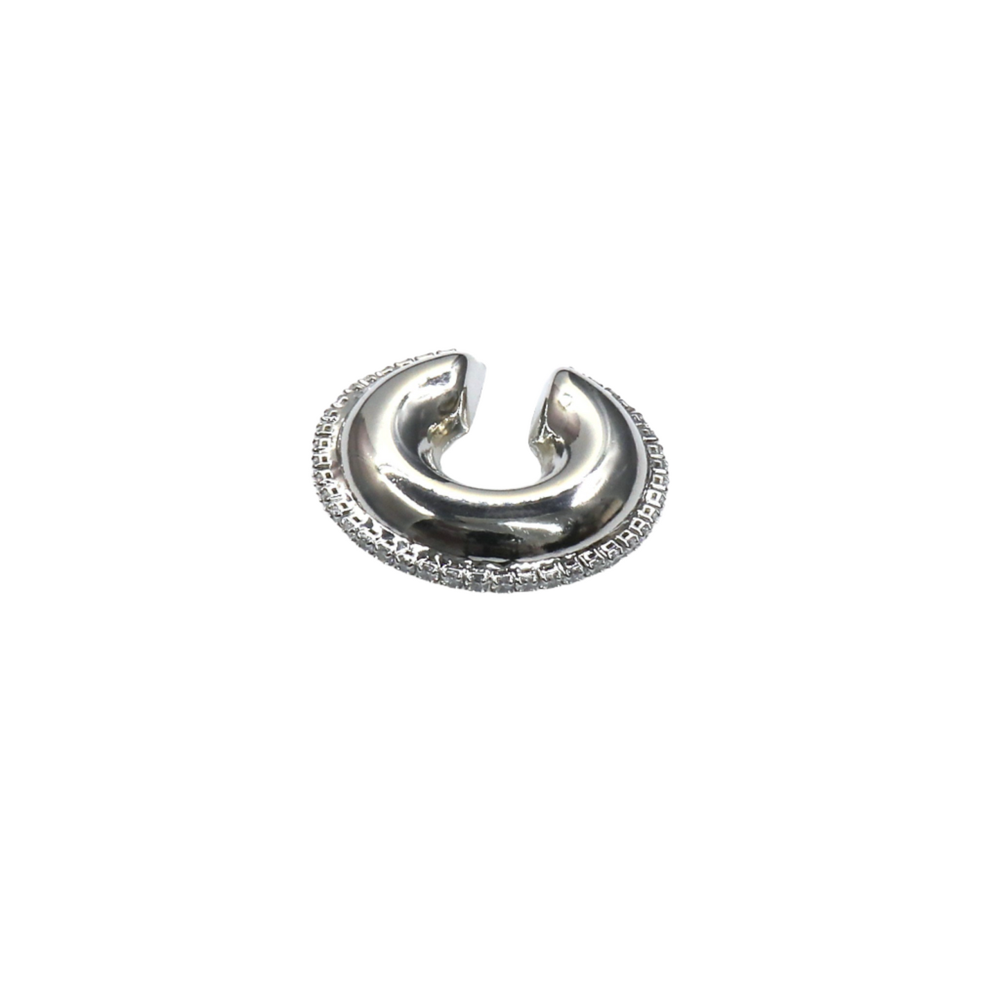 Silver chunky TENNIS CHUNKY EARCUFF with a secure open hoop design and decorative edge detailing