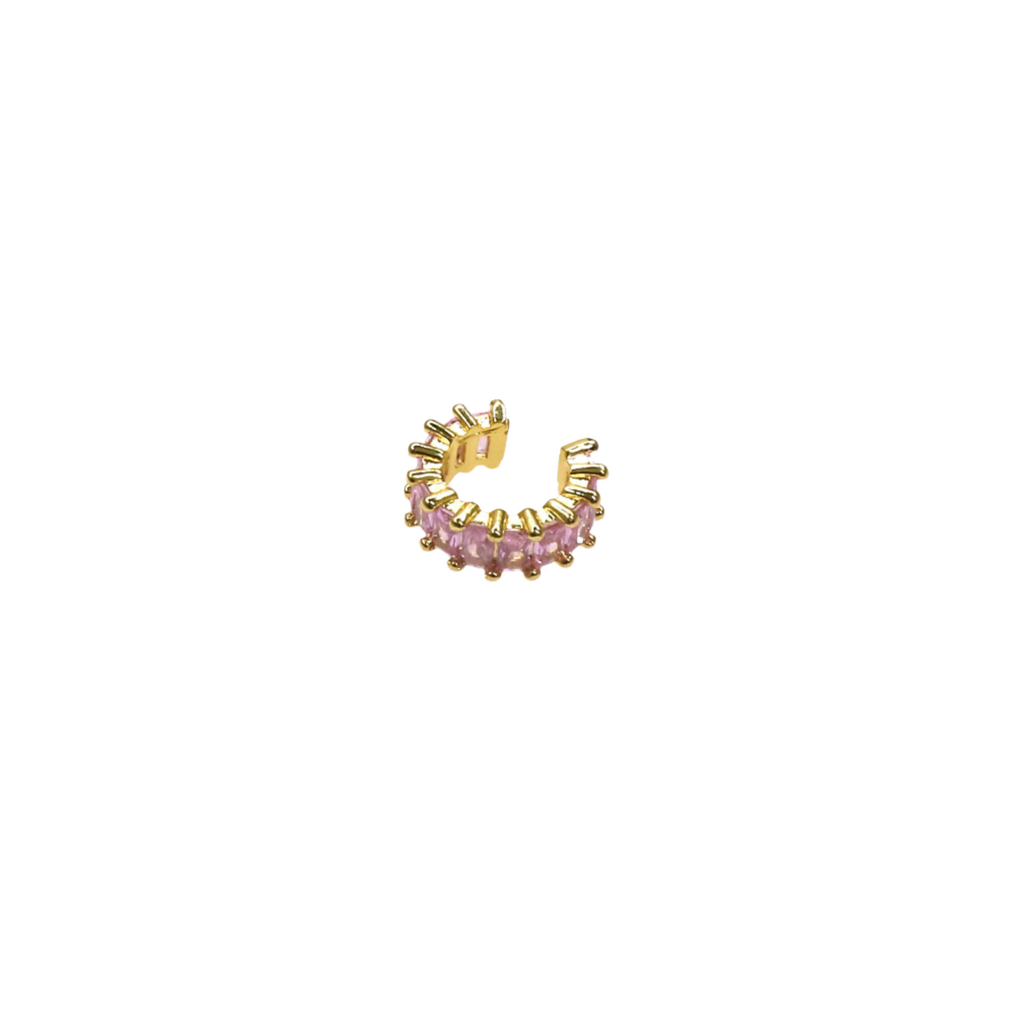 Gold-colored earcuff with pink baguette stones in a square design for a glamorous look