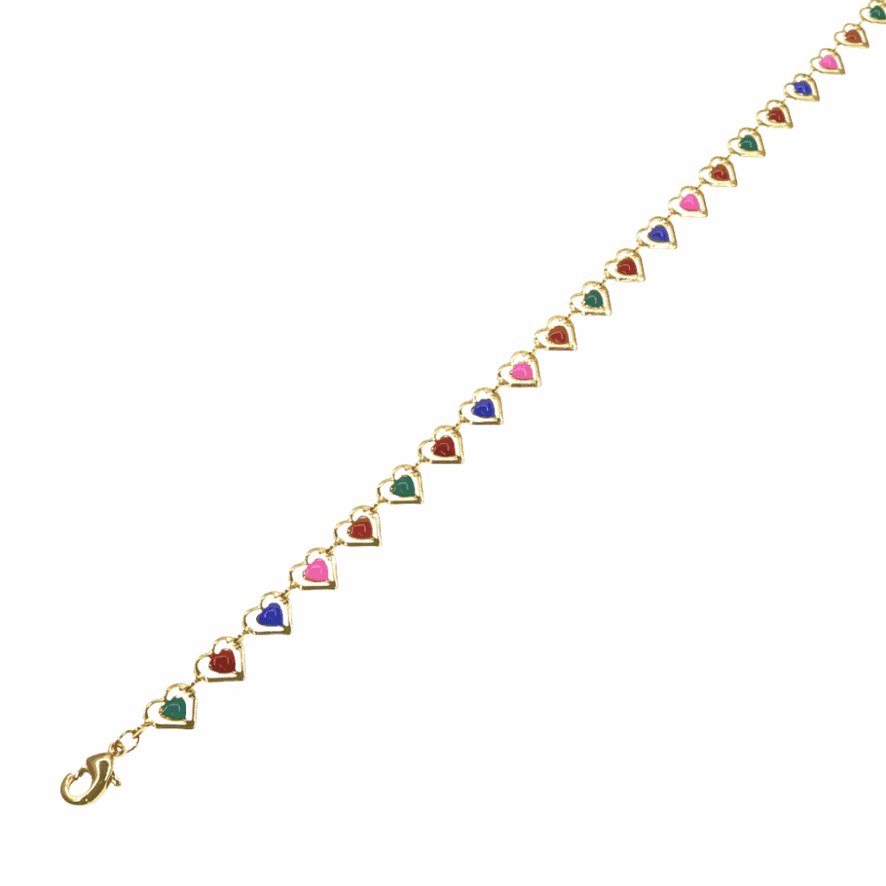 Multicolor resin heart anklet with gold-tone setting and lobster clasp, 11-inch length