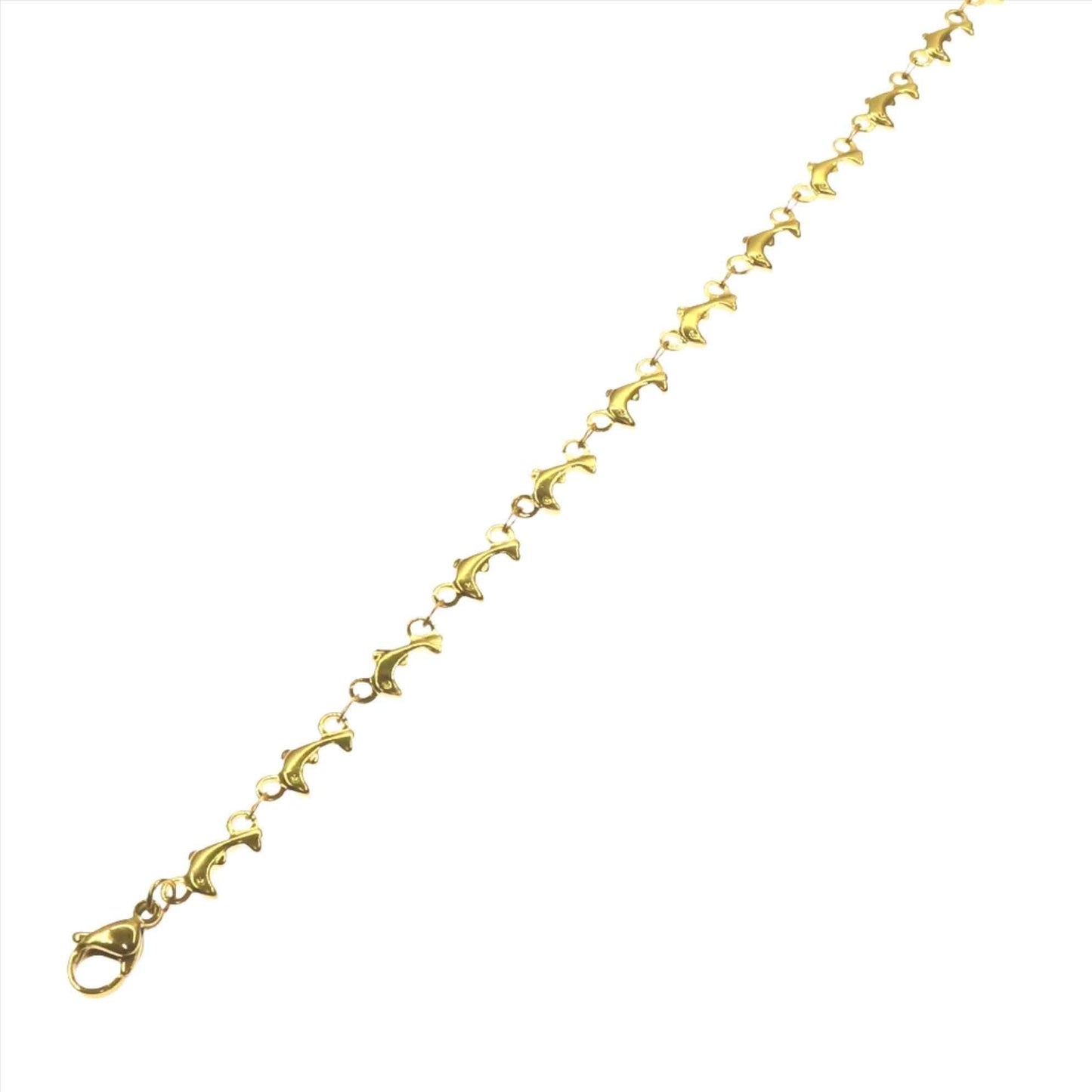 Gold dolphin anklet with playful and elegant design.