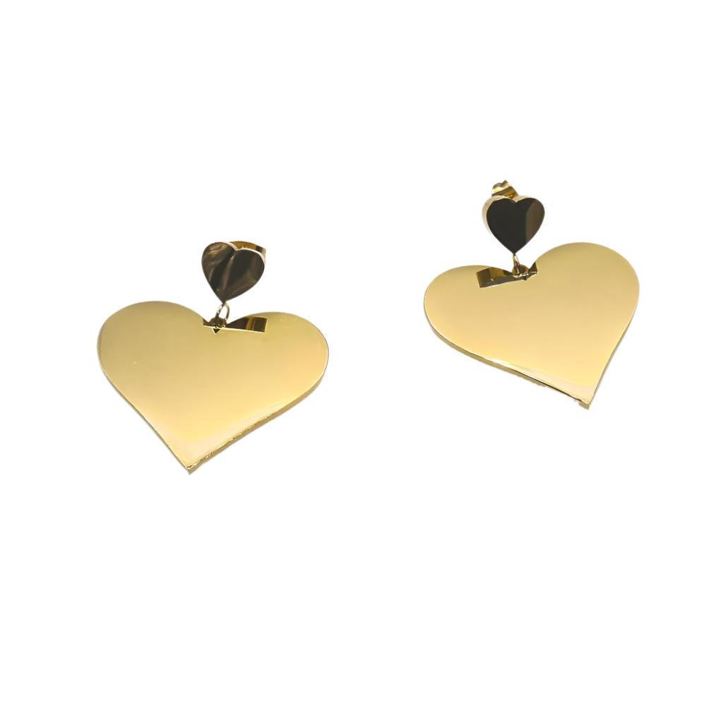 Pair of gold FLAT LOVE EARRING with smaller heart studs