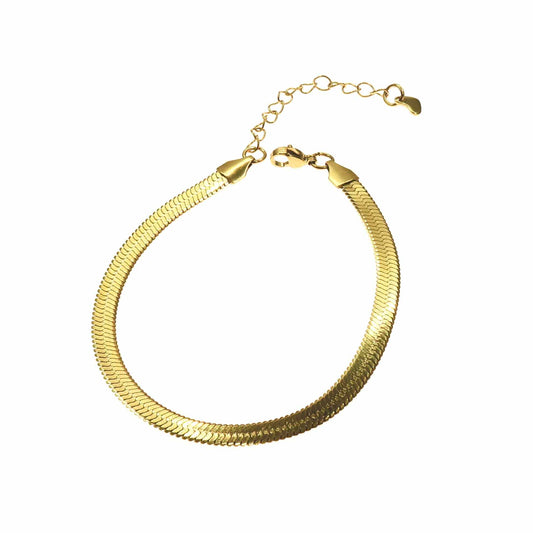 Gold herringbone anklet with elegant link design, 11 inches long.