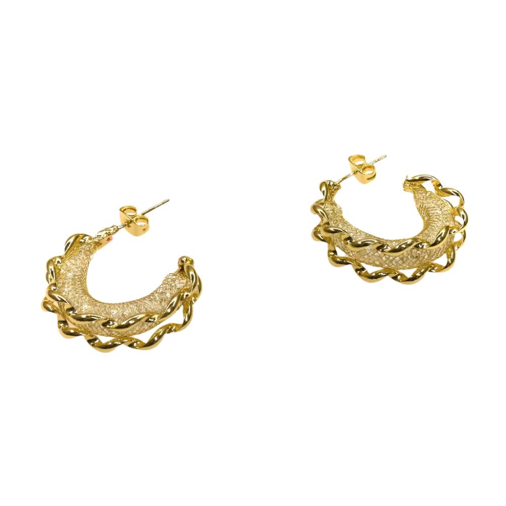 Pair of crystal embellished CRYSTAL GOLDEN HOOPCRYSTAL GOLDEN HOOP earrings with twisted design and post backs