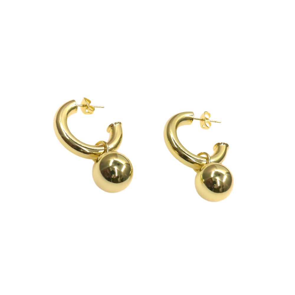 Gold chunky ball hoop earrings with a smooth spherical charm