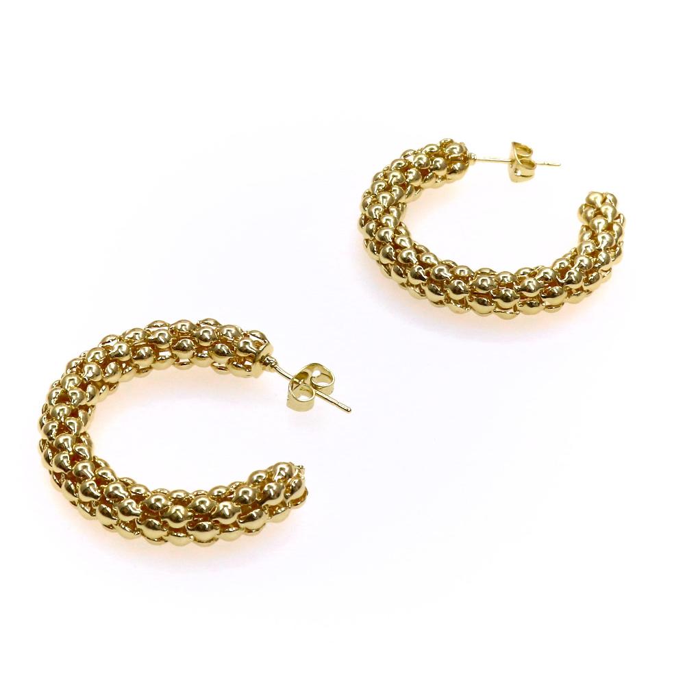 Pair of gold-toned textured stainless steel hoop earrings with post backs