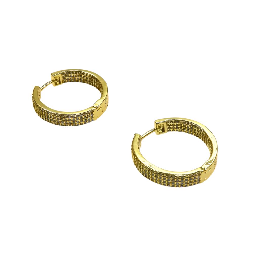 Gold pave hoop earrings with intricate crystal detailing and a polished finish