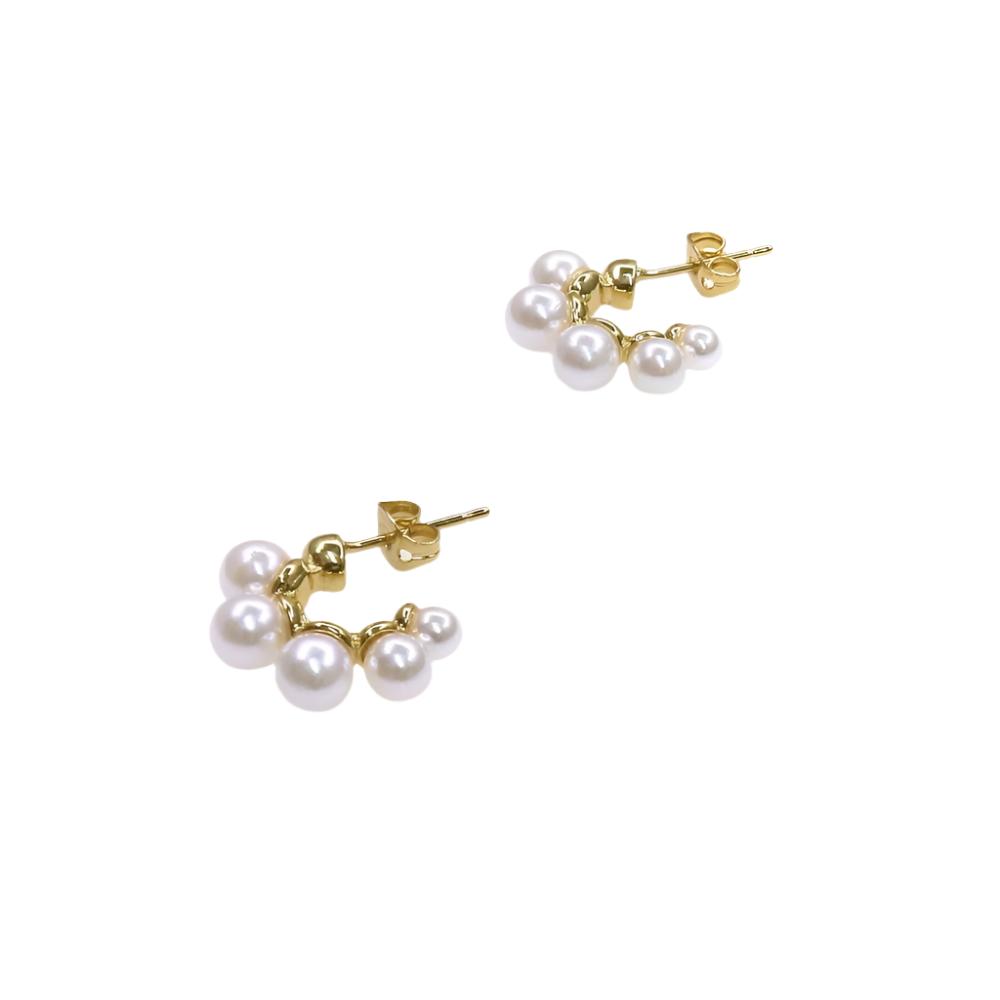 MINI HOOP PEARL earrings adorned with five white pearls each, elegant and timeless jewelry accessory