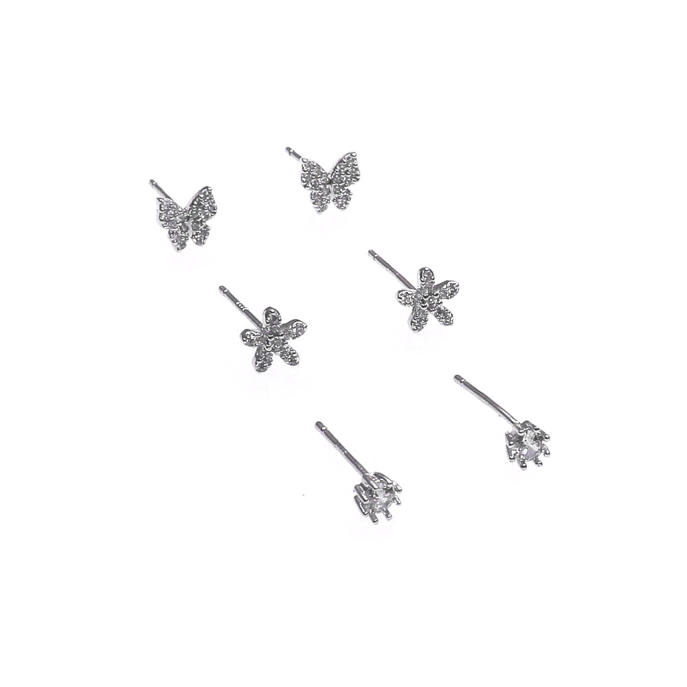 Mini butterfly stud earrings with delicate design in silver-tone metal