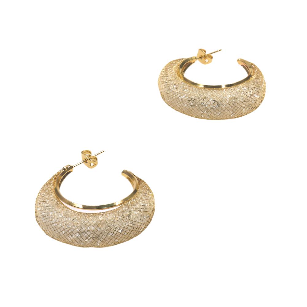 SHINE BAG HOOP hoop earrings with secure clasps on white background