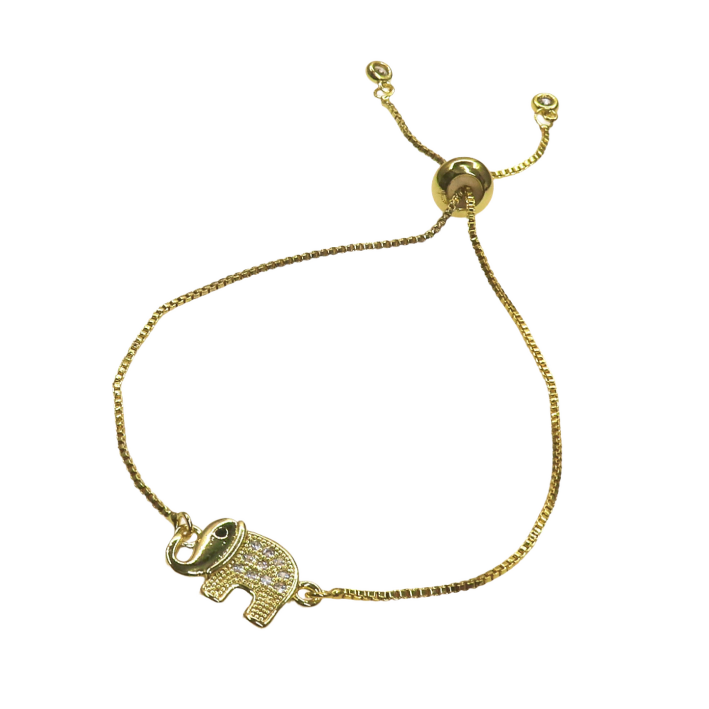 Gold Elephant slide bracelet with adjustable chain and sparkling details