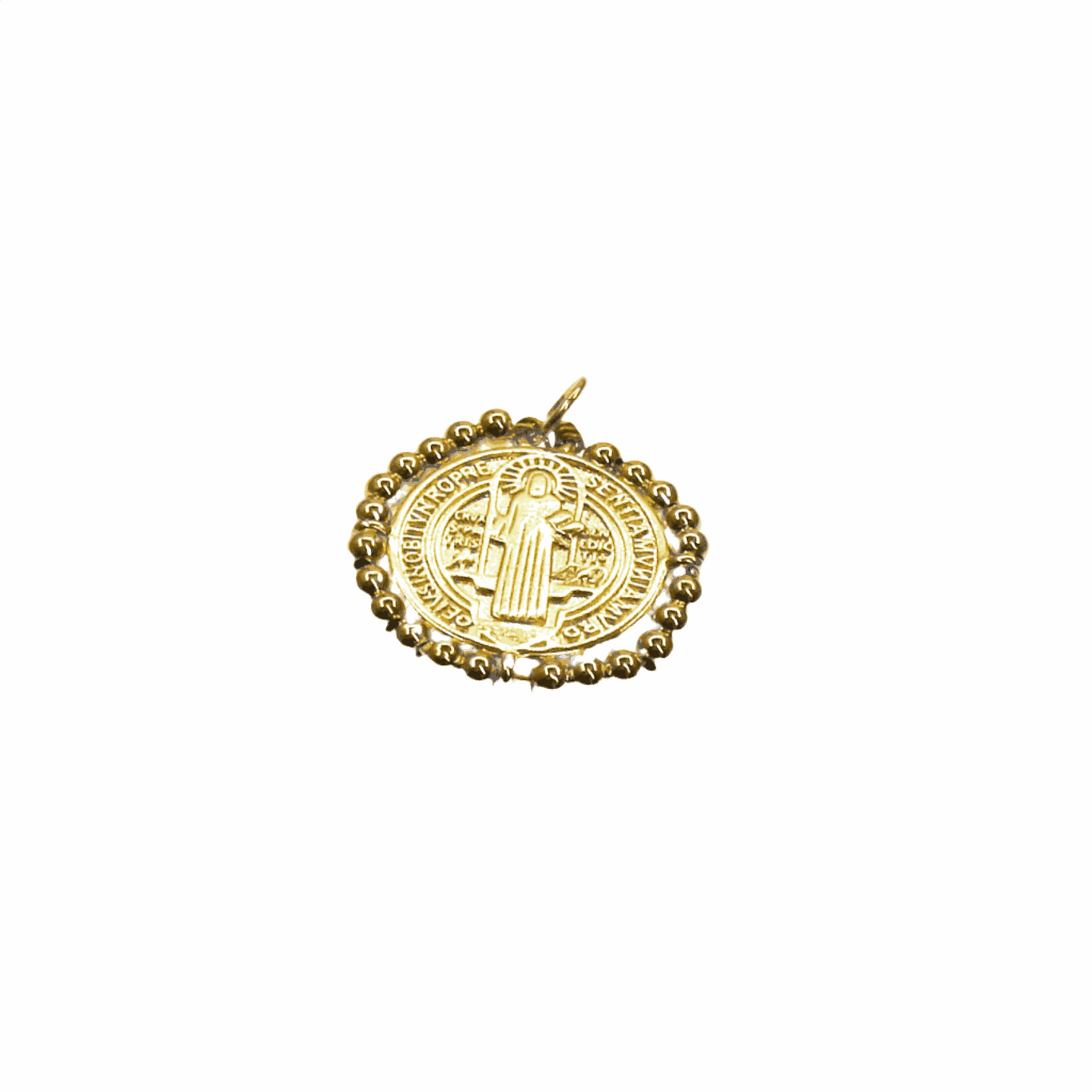 Gold San Benito Charm with Medalla de San Benito design for spiritual protection against negativity