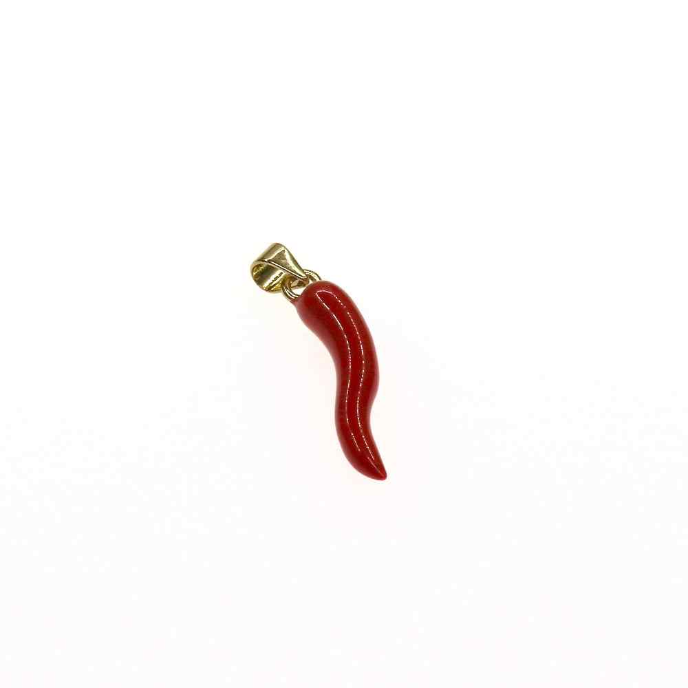 Red HORN CHARM with gold-tone attachment for jewelry or accessories