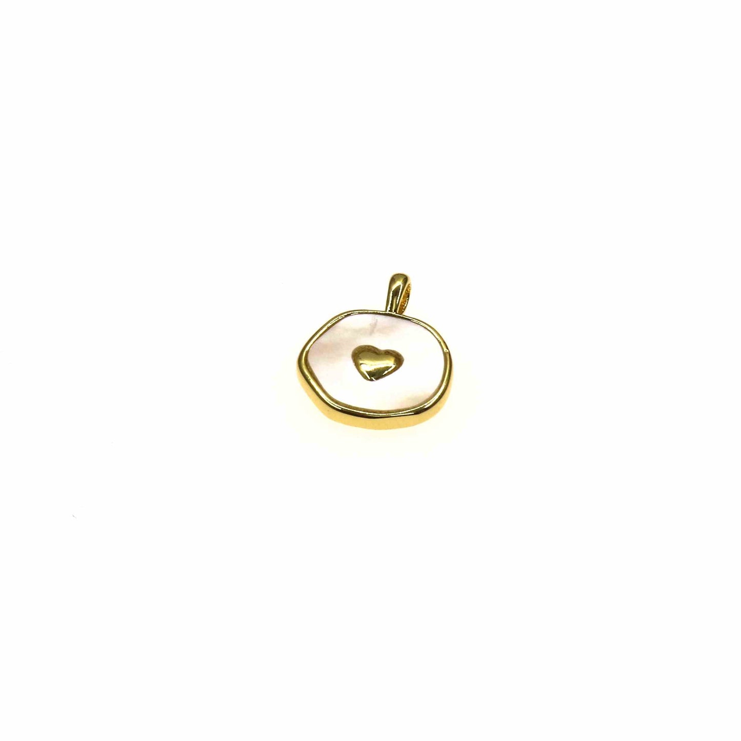 Small natural shell medallion pendant with a delicate gold heart detail