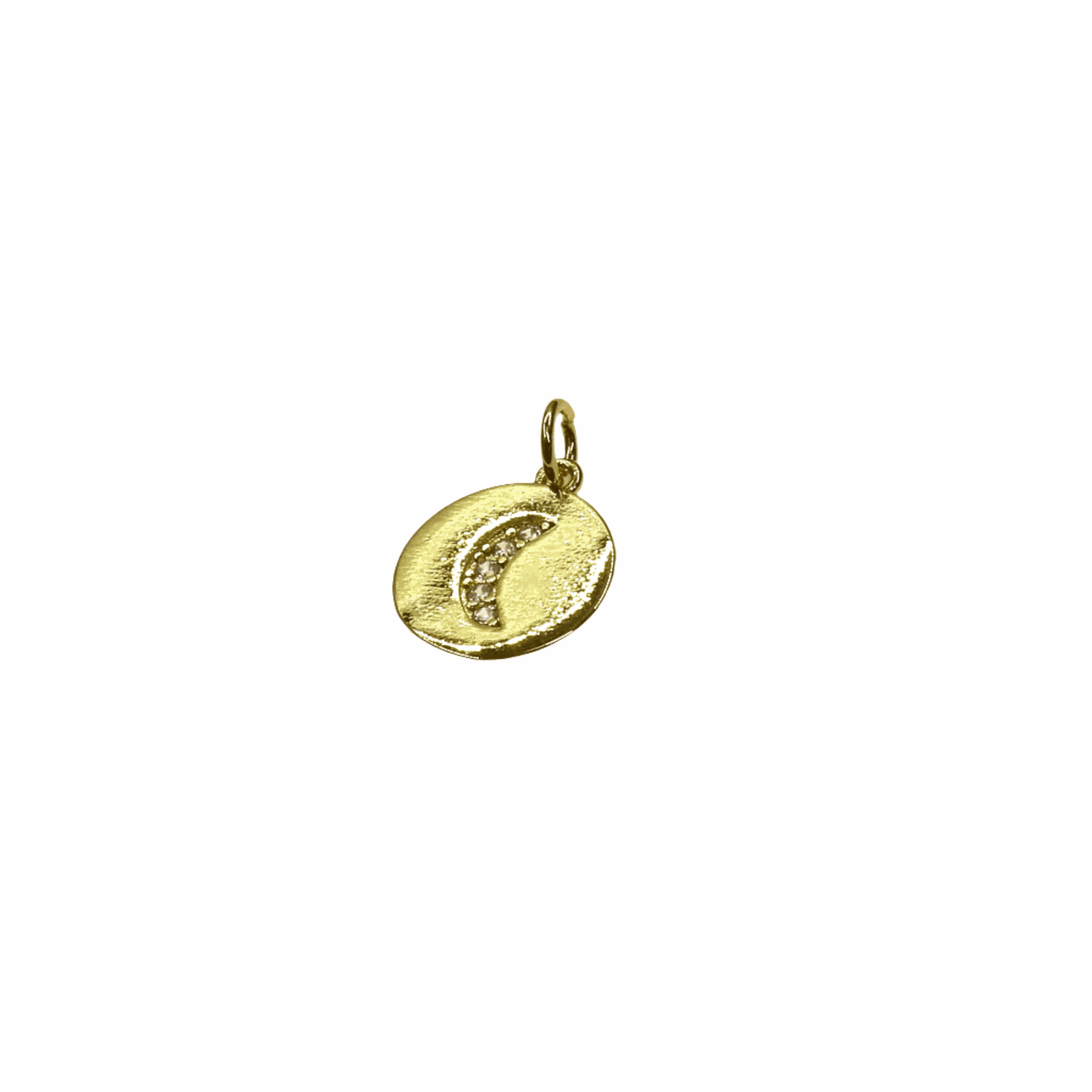 Gold mini moon charm pendant with textured surface and crescent moon design
