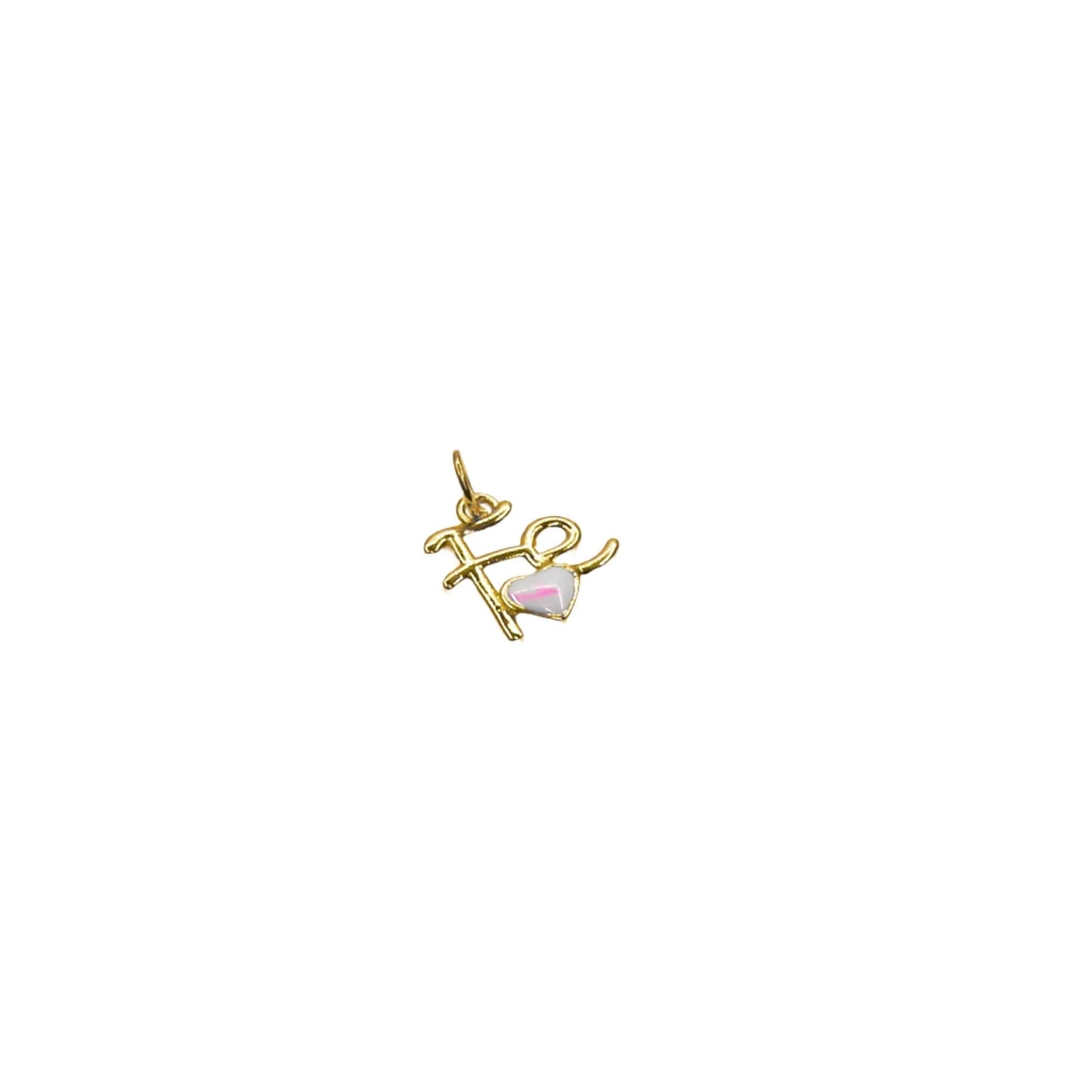 Gold FE Charm pendant with heart detail symbolizing faith