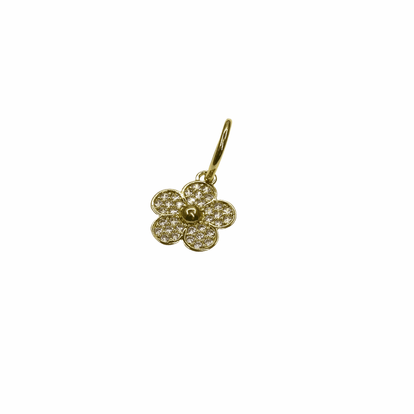 Gold FLOR CHARM shaped charm pendant with sparkling crystal pavé detailing