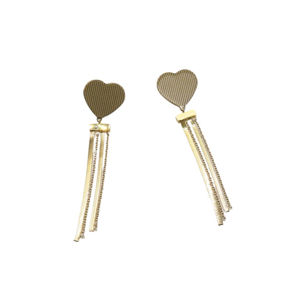 gold heart-shaped chandelier love earrings with dangling chain accents