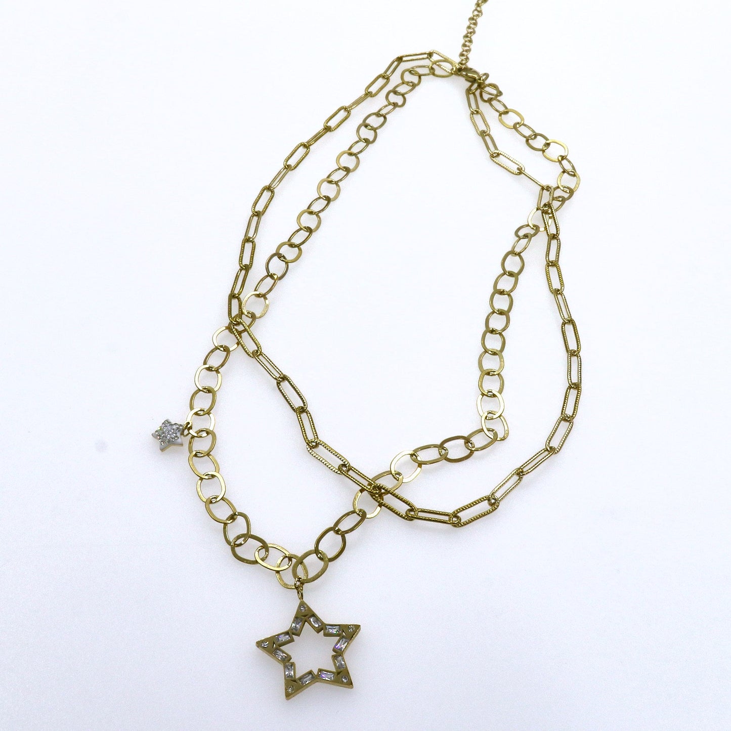 Gold STAR LONG CHAIN necklace with multiple layers and star-shaped charms