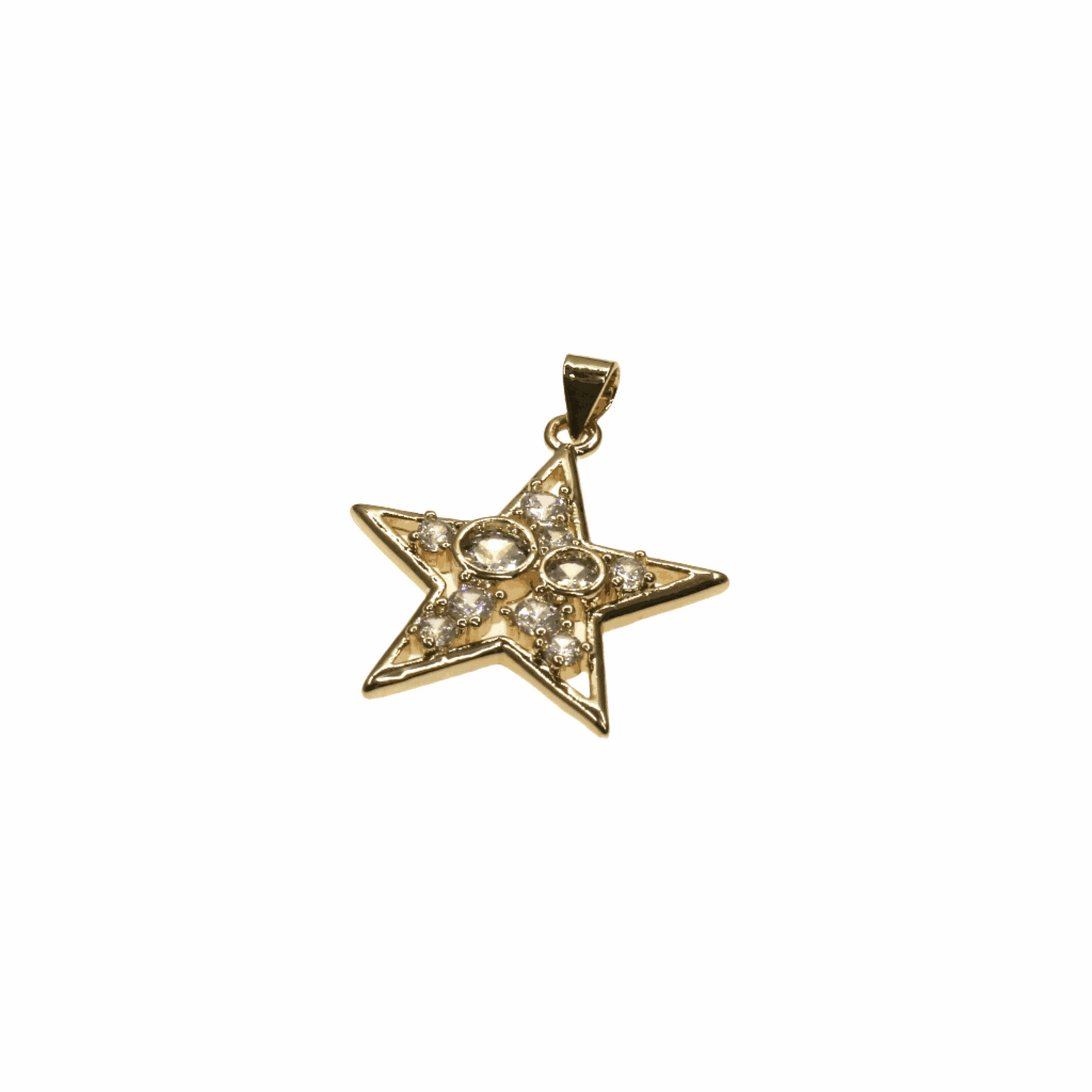 Gold star-shaped charm pendant with embedded sparkling stones, elegant and versatile accessory