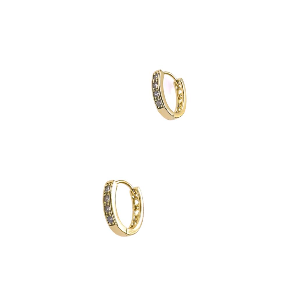 Gold small oval huggie earrings with sparkling zirconia stones