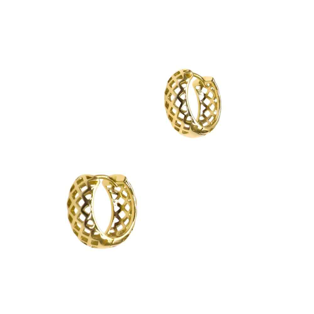 Gold crystal huggie earrings with sparkling crystals and hinged design for secure fit