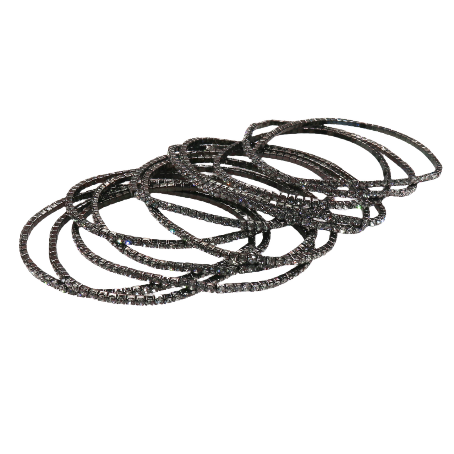 Black strass colors bracelet with 10 sparkling lines, elegant accessory for any outfit.