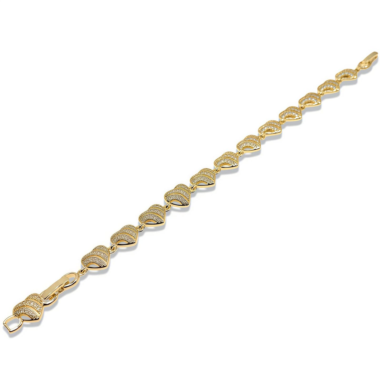 GOLD HEART LINK BRACELET WITH OPENWORK ZIRCONIA DESIGN