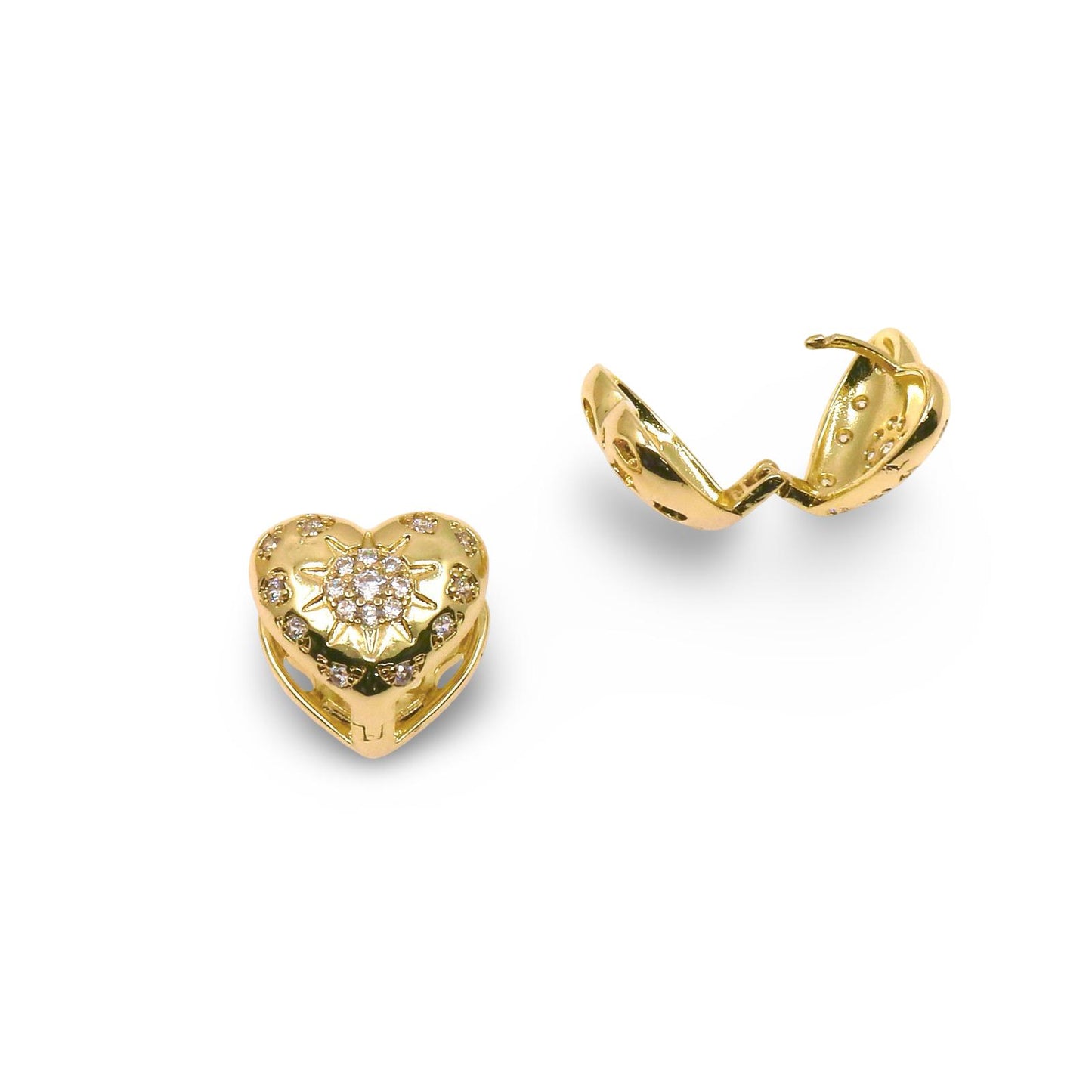 HEART PAVE EARRING WITH SUN ZIRCONIA CENTER