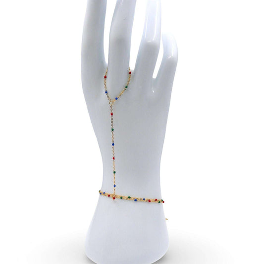 GOLD BOHO HAND CHAIN WITH COLORFUL BEADS