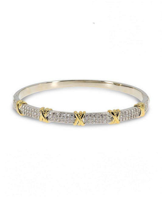 TWO-TONE PAVE CZ X BANGLE BRACELET