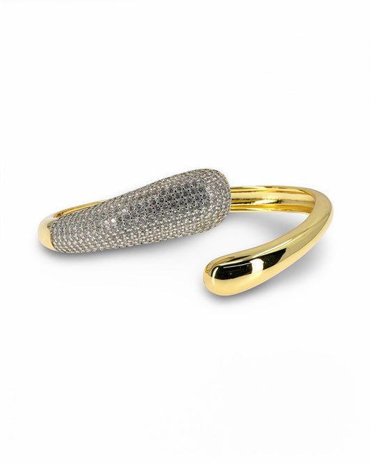 TWO-TONE ADJUSTABLE BANGLE BRACELET WITH ZIRCONIA