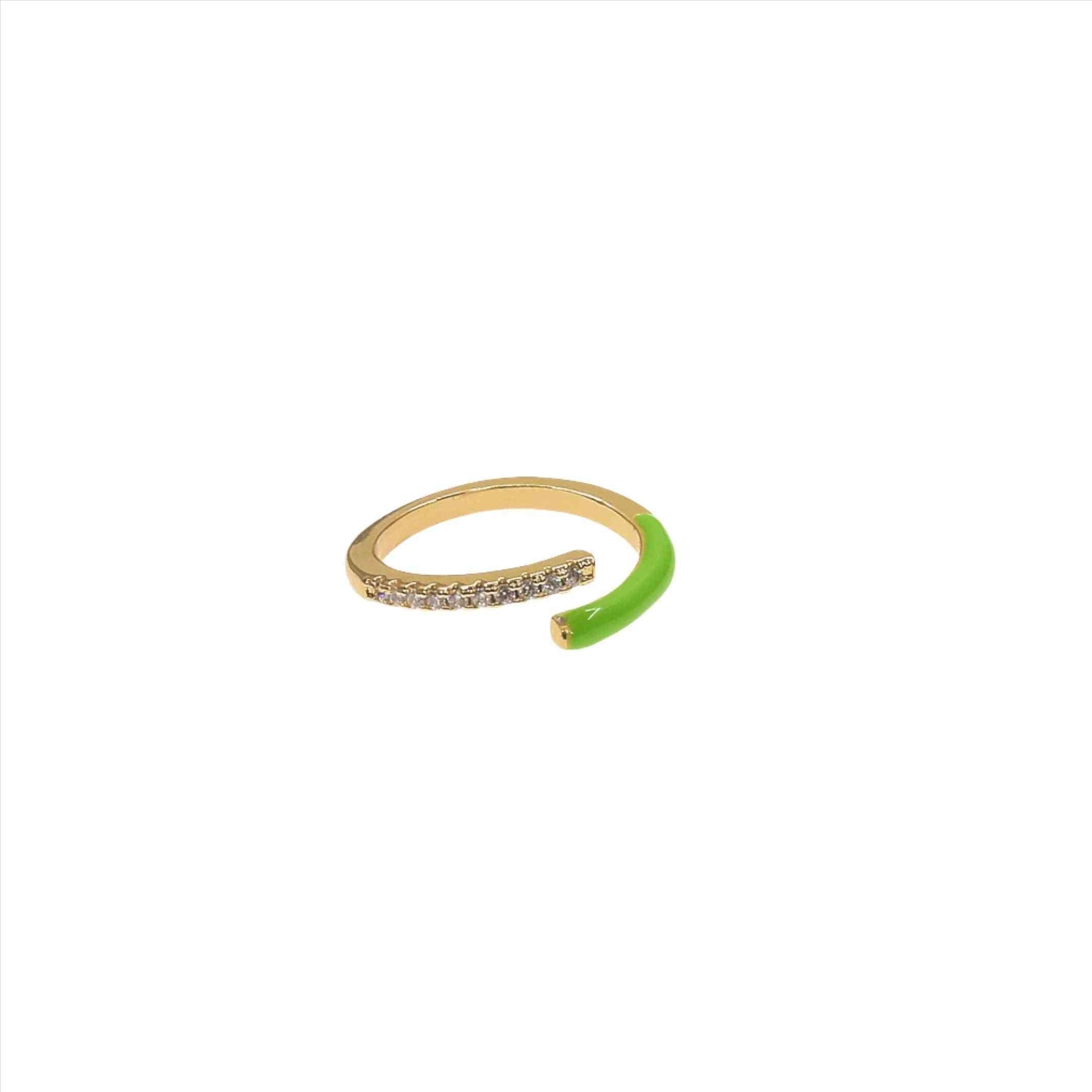 Elegant Candy Gold Ring with unique design and green accent, perfect accessory for any outfit.