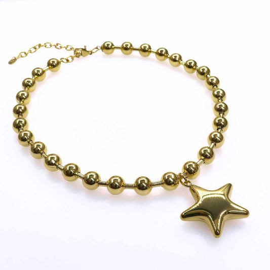 Chunky beads chain with heart, star, and big ball designs in gold color, fashionable and durable accessory.