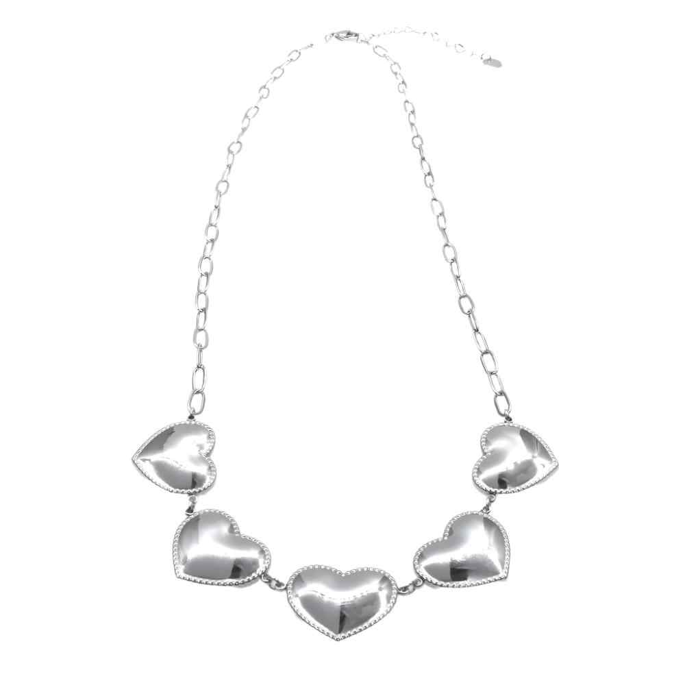 LOVE CHAIN with solid heart charms in gold and silver.