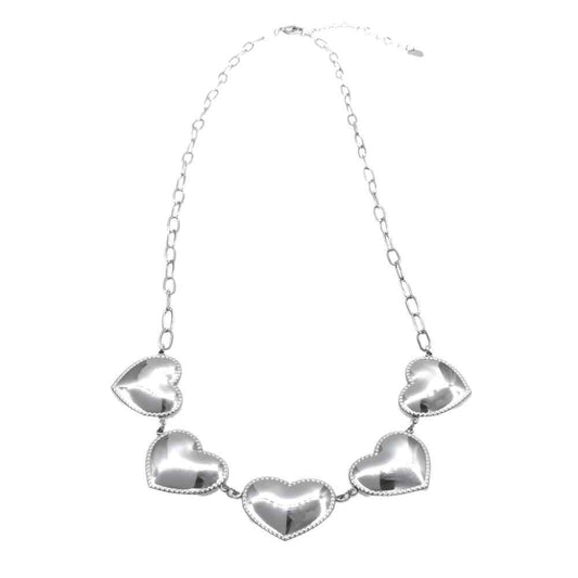 LOVE CHAIN with solid heart charms in gold and silver.