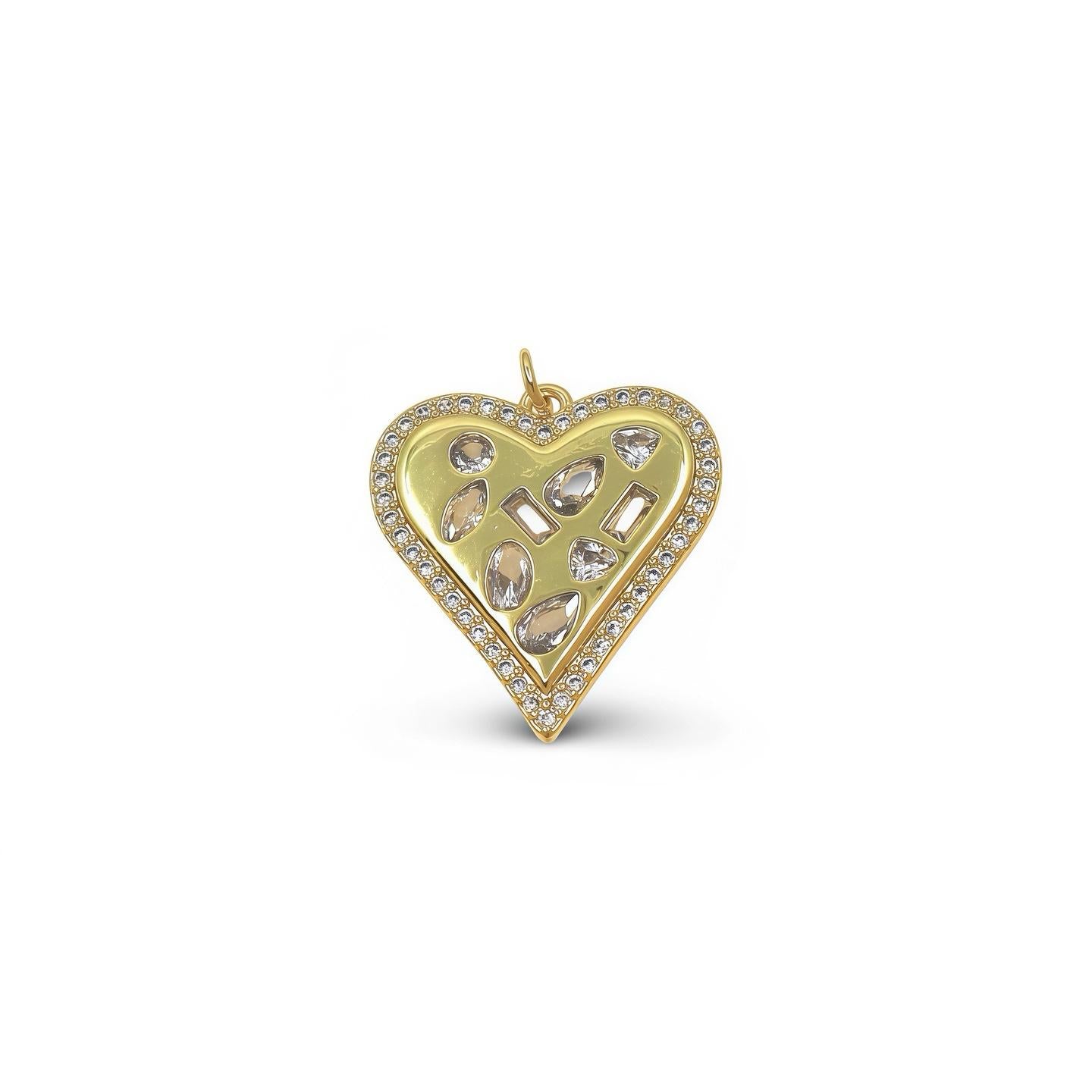 FLAT GOLD HEART PENDANT- MULTISHAPE COLOR ZIRCONIA INLAY