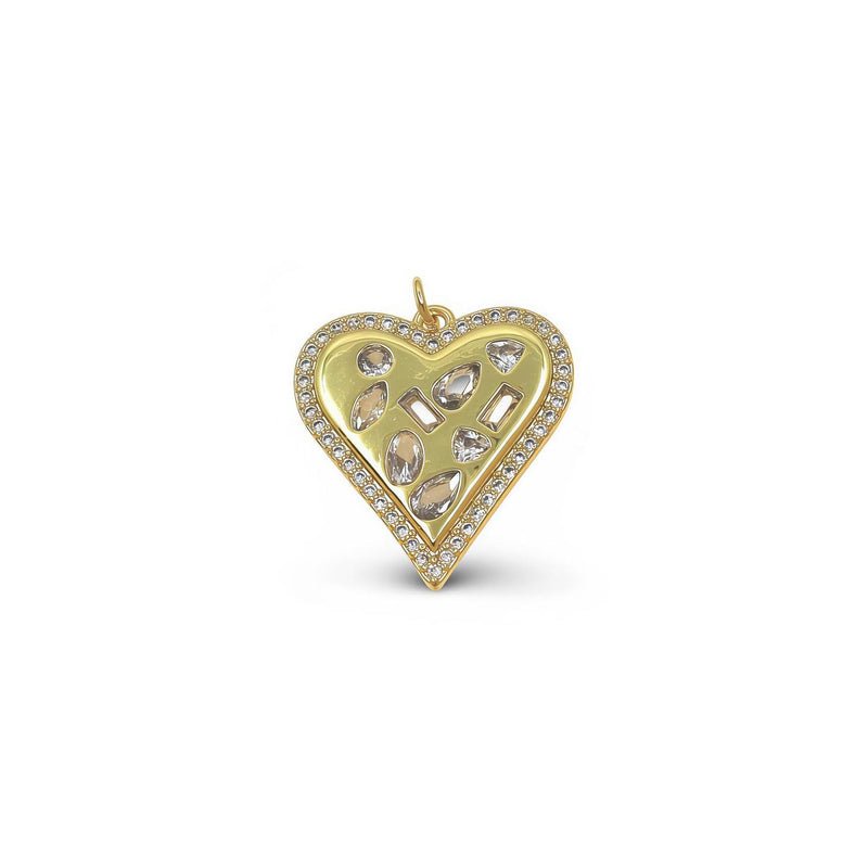 Flat gold heart pendant- multishape color zirconia inlay