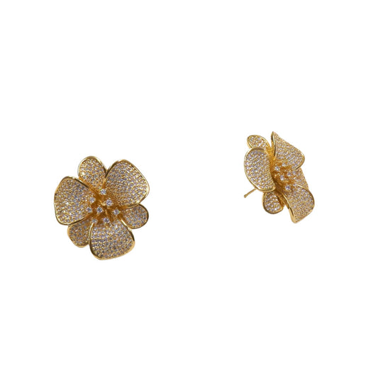 Gold filled floral earrings with pave crystal detailing, elegant and luxurious design