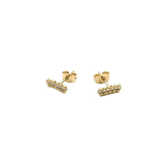 Gold-filled Shine Line stud earrings with mini zirconia stones for subtle sparkle