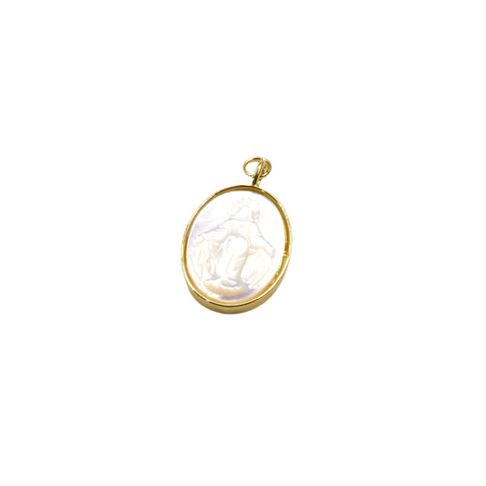 Carved Mother of Pearl Virgin Mary Medallion