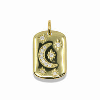 14k Gold Plated Moon And Stars Pendant With Clear Crystals