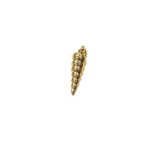 Gold shell-shaped pendant on a white background